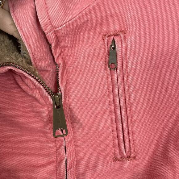 Vintage Carhartt Barn Coat Jacket Womens L Pink Sherbet Sherpa Lined Chore WJ022 - Picture 5 of 15